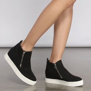 Steve Madden Women’s Wedge Platform Black Suede Ankle Boot Sneakers with Zipper